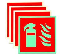 4PCS Cartello Estintore PVC Autoadesivo Cartelli Estintori Fotoluminescente Segnaletica di Protezione Antincendio per Casa Ufficio Cantiere e Auto 15 x 15 cm