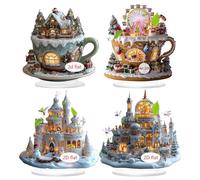 4pcs Castle Ornamenti di Natale, decorazioni del tavolo di Natale | Ornamento del modello di castello acrilico 2D con stand per il comodino per il compito al ristorante per
