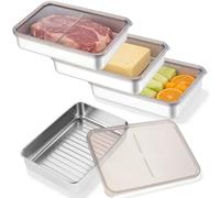 4Pcs Contenitori Alimenti Acciaio Inox con Coperchio, Scatola Affettare Contenitori Pasta Pancetta, Contenitore Formaggio Organizer Frigo Vassoio Carne Fresca Frigorifero per Insalata, Frutta, Picnic
