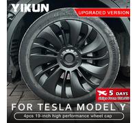 4PCS Coprimozzo Auto Copriruota di Ricambio 19 Pollici Prestazioni Coprimozzo Automobile Copertura Completa Accessori per Tesla Modello Y 2023 2024 LR matte black