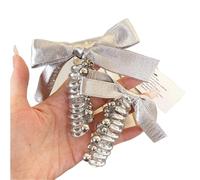 4pcs Cute Silver Elastic Hair Band Headwear Spring Summer Acetate Bow Bubble Braid Telephone Wire Scrunchie Ties(2size)