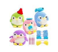 4pcs Diy Crochet Penguin Kit with Hand Knitting Yarn Needles Plush Doll Easy(blue,green,purple,pink)