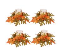 4Pcs Fall Candle Ring Wreaths - Autumn Harvest Table Decor