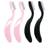4PcS Folding Eyelash comb, Eyebrow comb Metal Teeth, Eyelash Separator comb, Eyelash Brush and comb, Professional Tool for Define Lash & Brow (Pink)