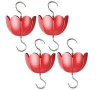 4pcs fossato antonizzato per alimentatori di colibrì da 4 oz protezione formica in plastica per alimentatore di colibrì con fossato a forma di fiori rossa con gancio di metallo..