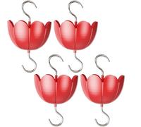 4pcs fossato antonizzato per alimentatori di colibrì da 4 oz protezione formica in plastica per alimentatore di colibrì con fossato a forma di fiori rossa con gancio di metallo..