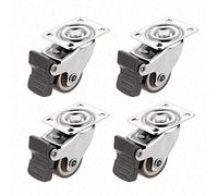 4PCS Furniture Casters Wheels TPR Soft Swivel Caster Silver Roller Wheel with Brake for Platform Trolley Chair