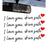 4PCS "I Love You Drive Safe" Car Sticker, I Love You Drive Safe Mirror Stickers, Cute Car Decals for Womens, Rearview Mirror Decal Valentines Day Gifts for Family, Her, Him(Nero)