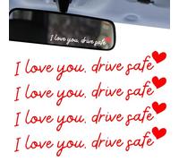 4PCS "I Love You Drive Safe" Car Sticker, I Love You Drive Safe Mirror Stickers, Cute Car Decals for Womens, Rearview Mirror Decal Valentines Day Gifts for Family, Her, Him(Red)
