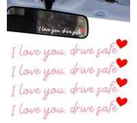 4PCS "I Love You Drive Safe" Car Sticker, I Love You Drive Safe Mirror Stickers, Cute Car Decals for Womens, Rearview Mirror Decal Valentines Day Gifts for Family, Her, Him(Pink)