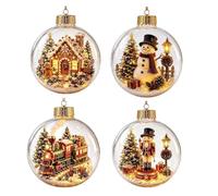 4pcs incandescente storia di Natale ornamento stringa LED decorazioni | 4 modelli di ornamenti per albero di Natale leggeri e riutilizzabili con stampa trasparente per caminetto