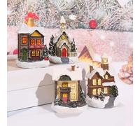 4pcs LED Christmas Scene House Village Set Xmas Festival Ornaments Gift