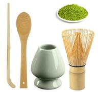 4pcs Matcha Scopa Frusta Matcha Bambù 80 Setole con 2 Cucchiai Matcha, Porta Scopa Matcha Verde, Scopa di Bambù Matcha, Matcha Whisk, Accessori Matcha, Porta Pennello da tè in Ceramica