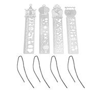 4PCS Metal Stencil Ruler Set, Multifunctional Drawing Templates with Fish Tank Bird Cage Carousel Hot Air Balloon Patterns for Scrapbooking Journal