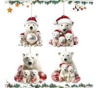 4Pcs Orso di Natale Ornamenti appesi, Decorazione dell'albero di Natale della famiglia dell'orso carino Ornamento acrilico del pendente dell'orso polare Regalo festivo per decorazione della casa