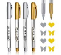 4Pcs Pennarelli Oro e Argento, Marcatore a Vernice Lucida Paint Marker Pennarelli Metallici in Oro e Argento set Pennarello Indelebile MarkerPenne per Ceramica Vetro Artigianato Carta Metallo Legno