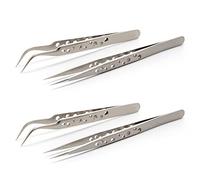 4pcs Pinzette di Precisione,Pinzette industriali,2 dritte 2 curve,Pinzette a Gomito,Pinzette a Punta,Acciaio Inossidabile Antistatiche,Pinzette elettronica,per DIY Jewelry,Computer,Lab