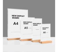 4pcs Portamenu in acrilico A5,Espositore verticale trasparente per poster,Base in legno,Doppia faccia,T Forma ,Paso de página rápido，Bordi levigati,per Ufficio,Ristorante,Hotel,Negozio,Mostra