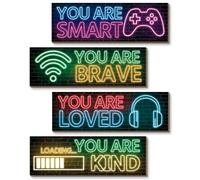 4Pcs Poster Da Paretecartelli In Legno Con Scritta Per Giochi Poster Da Gioco In Legno Accessori Gaming Room Immagini Da Gioco Set Da Parete Per Soggiorno, Camera Da Letto (Neon C)