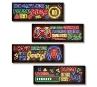 4Pcs Poster Da Paretecartelli In Legno Con Scritta Per Giochi Poster Da Gioco In Legno Accessori Gaming Room Immagini Da Gioco Set Da Parete Per Soggiorno, Camera Da Letto (Neon A)