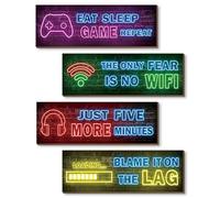 4Pcs Poster Da Paretecartelli In Legno Con Scritta Per Giochi Poster Da Gioco In Legno Accessori Gaming Room Immagini Da Gioco Set Da Parete Per Soggiorno, Camera Da Letto (Neon B)
