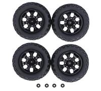 4PCS RC Truck Tires with M4 Lock Nuts 12mm Hex Hub 7 Spoke Rim Wheel Tire Durable Non Slip Rubber Tires for 1/10 RC Off Road Vehicles Black 125mm Diameter 65mm Width