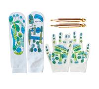 4Pcs Reflexology Massage Set - Foot Massage Socks & Gloves With Trigger Point Massager Stick | Relaxation Kit For Men & Women, Travel & Home Use