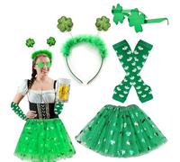 4PCS Set di costumi per il giorno di San Patrizio con occhiali trifoglio Cappello verde Fascia e Trifoglio da donna Gonna in rete stampata per adulti Accessori per costumi irlandesi per bambini