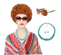 4pcs/set wig wig corta parrucca riccia rossa arancione per il costume da padrone di casa resistente al calore sintetico per cosplay, Halloween, feste e divertimento rosso corto rosso