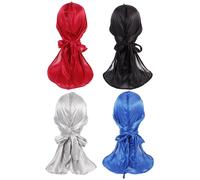 4pcs Seta Durag Long Tail Durag Durag Fodera Elastico Elastico Cappello