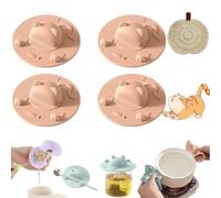 4Pcs Silicone Cup Covers, 4 Inch Cat-Designed Cup Cover with Tea Bag Holder Mug Lid, Reusable, for Coffee Milk Tea Ordinary Cups (Pink,4pcs)