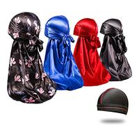 4PCS Silky Durags for Men 360 Waves, Designer Do Rag, Premio 1 Wave cap - Blu - M