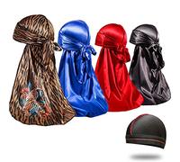 4PCS Silky Durags for Men 360 Waves, Designer Do Rag, Premio 1 Wave cap - Giallo - M