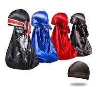 4PCS Silky Durags for Men 360 Waves, Designer Do Rag, Premio 1 Wave cap - Nero - M