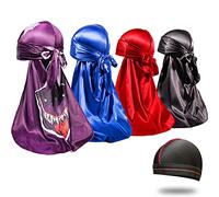 4PCS Silky Durags for Men 360 Waves, Designer Do Rag, Premio 1 Wave cap - Viola - M