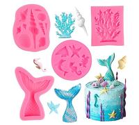 4PCS Sirena Stampi Silicone, Stampo Conchiglie di Animali Marini, 3D Stampi per Torte a Tema Marino, Stampo Per Coda Di Sirena, Animale Oceano Stampo per Torte, Biscotti, Cioccolato, Sapone