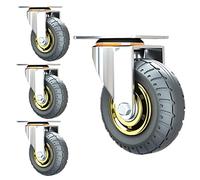 4Pcs Solid Rubber Caster,Industrial Swivel Caster,With Brake Trolley Casters,Heavy Duty Castors Wheel,For Furniture DIY Workbench,Load up to 1000KG,5in-4WithBrake,4withoutbrake-4in