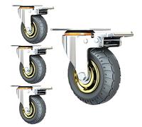 4Pcs Solid Rubber Caster,Industrial Swivel Caster,With Brake Trolley Casters,Heavy Duty Castors Wheel,For Furniture DIY Workbench,Load up to 1000KG,5in-4WithBrake,4withbrake-3in