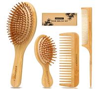 4PCS spazzole in bambù per capelli sottili/ricci/secchi, districante, pettine per massaggiare il cuoio capellut, in legno per donne uomini bambini, set regalo