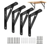 4pcs Staffa per mensola 15cm, Console per carichi pesanti, Staffe a L per Mensole, Reggimensola Bretelle Angolari Supporti Angolo Retto Staffa Mensola a muro per Scaffale Aperto fai-da-te (Nero)