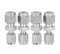 4Pcs Stainless Steel Compression Fitting, Straight Double Ferrule Tube Adapter, 304 Stainless Steel Pipe Fitting with Middle Card Board, Fast Screw for Air Oil Pipe Reducing Diam (F1 / 8-F1 / 4)