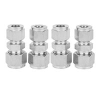 4Pcs Stainless Steel Compression Fitting, Straight Double Ferrule Tube Adapter, 304 Stainless Steel Pipe Fitting with Middle Card Board, Fast Screw for Air Oil Pipe Reducing Diam (F3 / 8-F1 / 2)