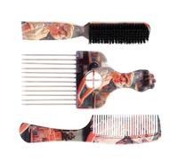 4Pcs Stampato Spazzola Per Capelli Pettine Set Afro Pick Pettini Parrucchiere Accessori Per La Grooming E Styling Dei Capelli Strumenti Di Styling