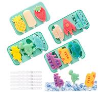 4pcs stampi per ghiaccioli silicone 3 cavità stampi per ghiaccioli per neonati bpa stampo gelato gratis simpatico dinosauro frutti di grigio a forma di macchina stampo ghiaccio con coperchio & 24 bas