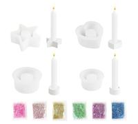 4Pcs Stampo in silicone per candele,Stampo 3D in silicone,Stella a cinque punte, forma di cuore, stampo cilindrico,portacandele in silicone rotondo,Per Halloween, Natale (A)
