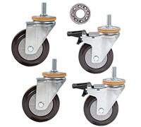 4pcs Swivel Rubber Caster Wheels,Furniture Casters with Threaded Stem,Heavy Duty Dual Locking Wheel,4inch,Silent,Replacement for Carts Workbench Industrial Machine Trolle,2brake+2universal-M16