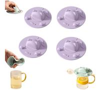 4PCS Tea Bag Holder for Mug, Cute Cat Design Silicone Cup Covers with Squeezer, 4 Inch Heat Retaining Tea Mug Topper Lids for Coffee & Milk (4Purple)