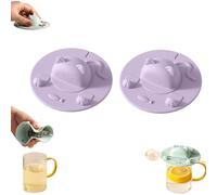 4PCS Tea Bag Holder for Mug, Cute Cat Design Silicone Cup Covers with Squeezer, 4 Inch Heat Retaining Tea Mug Topper Lids for Coffee & Milk (2Purple)