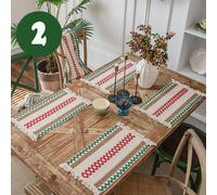 4PCS Tovagliette Cena Nappa Frangia Treccia Rettangolare Tela di Iuta Lino
