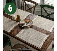 4PCS Tovagliette Cena Nappa Frangia Treccia Rettangolare Tela di Iuta Lino